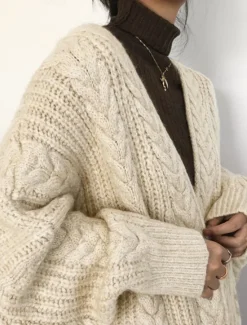 Sale Women's Sweater Cardigan Casual Soft Pure Color Cable Open Front Knitted Long Sleeve Long Tops Knit Outdoor Daily Weekend Blue Apricot Fall Winter Women Cardigans & Outerwears