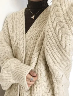 Sale Women's Sweater Cardigan Casual Soft Pure Color Cable Open Front Knitted Long Sleeve Long Tops Knit Outdoor Daily Weekend Blue Apricot Fall Winter Women Cardigans & Outerwears