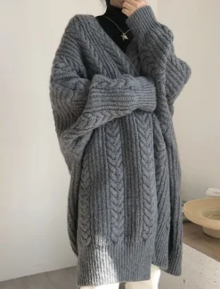 Sale Women's Sweater Cardigan Casual Soft Pure Color Cable Open Front Knitted Long Sleeve Long Tops Knit Outdoor Daily Weekend Blue Apricot Fall Winter Women Cardigans & Outerwears