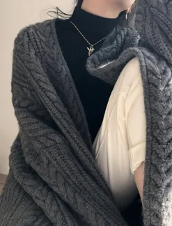 Sale Women's Sweater Cardigan Casual Soft Pure Color Cable Open Front Knitted Long Sleeve Long Tops Knit Outdoor Daily Weekend Blue Apricot Fall Winter Women Cardigans & Outerwears