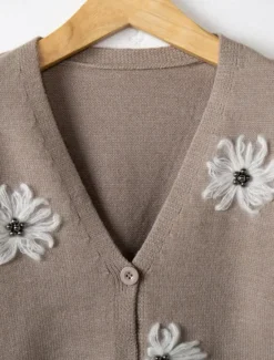 Sale Women's Sweater Cardigan Casual Soft Floral Ribbed V Neck Buttons Knitted Long Sleeve Regular Tops Knit Outdoor Daily Weekend Red Green Fall Winter Women Cardigans & Outerwears