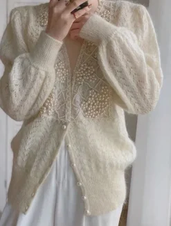 Clearance Women's Sweater Cardigan Casual Soft Pure Color Ribbed V Neck Lace Buttons Beaded Long Sleeve Regular Tops Knit Outdoor Daily Weekend Fall Winter Women Cardigans & Outerwears
