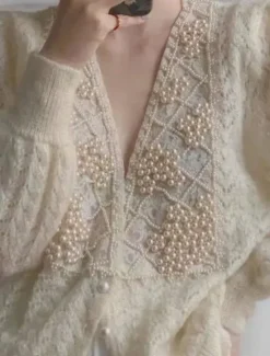 Clearance Women's Sweater Cardigan Casual Soft Pure Color Ribbed V Neck Lace Buttons Beaded Long Sleeve Regular Tops Knit Outdoor Daily Weekend Fall Winter Women Cardigans & Outerwears