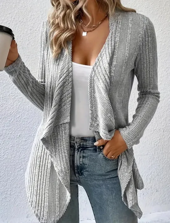 Online Women's Sweater Cardigan Casual Soft Pure Color Ribbed Open Front Knitted Long Sleeve Long Tops Knit Outdoor Daily Weekend Green Khaki Fall Winter Women Cardigans & Outerwears