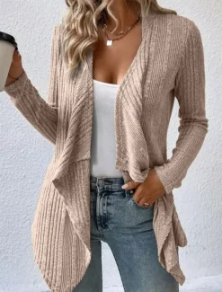 Online Women's Sweater Cardigan Casual Soft Pure Color Ribbed Open Front Knitted Long Sleeve Long Tops Knit Outdoor Daily Weekend Green Khaki Fall Winter Women Cardigans & Outerwears