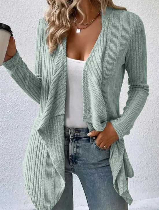 Online Women's Sweater Cardigan Casual Soft Pure Color Ribbed Open Front Knitted Long Sleeve Long Tops Knit Outdoor Daily Weekend Green Khaki Fall Winter Women Cardigans & Outerwears