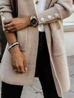 New Women's Sweater Cardigan Casual Soft Pure Color Ribbed Open Front Buttons Pocket Knitted Long Sleeve Long Tops Knit Outdoor Daily Weekend Fall Winter Women Cardigans & Outerwears