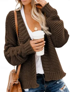Clearance Women's Sweater Cardigan Casual Soft Pure Color Ribbed V Neck Knitted Long Sleeve Regular Tops Knit Outdoor Daily Weekend Army Green Blue Fall Winter Women Cardigans & Outerwears