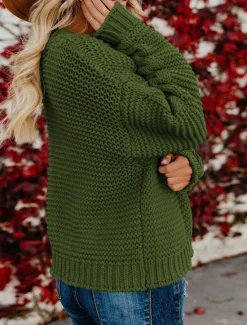 Clearance Women's Sweater Cardigan Casual Soft Pure Color Ribbed V Neck Knitted Long Sleeve Regular Tops Knit Outdoor Daily Weekend Army Green Blue Fall Winter Women Cardigans & Outerwears