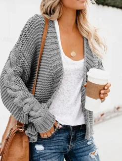 Clearance Women's Sweater Cardigan Casual Soft Pure Color Ribbed V Neck Knitted Long Sleeve Regular Tops Knit Outdoor Daily Weekend Army Green Blue Fall Winter Women Cardigans & Outerwears