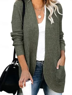 Hot Women's Sweater Cardigan Casual Soft Pure Color Ribbed V Neck Pocket Knitted Long Sleeve Regular Tops Knit Outdoor Daily Weekend Army Green Gray Fall Winter Women Cardigans & Outerwears