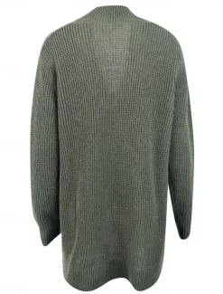 Hot Women's Sweater Cardigan Casual Soft Pure Color Ribbed V Neck Pocket Knitted Long Sleeve Regular Tops Knit Outdoor Daily Weekend Army Green Gray Fall Winter Women Cardigans & Outerwears