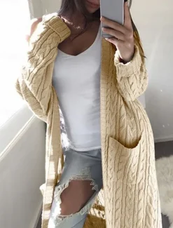 Outlet Women's Sweater Cardigan Casual Soft Pure Color Cable Open Front Pocket Knitted Long Sleeve Long Tops Knit Outdoor Daily Weekend White Pink Fall Winter Women Cardigans & Outerwears