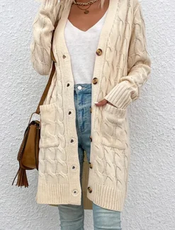 Clearance Women's Sweater Cardigan Casual Soft Pure Color Ribbed V Neck Pocket Knitted Long Sleeve Long Tops Knit Outdoor Daily Weekend Red Green Fall Winter Women Cardigans & Outerwears