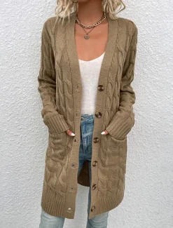 Clearance Women's Sweater Cardigan Casual Soft Pure Color Ribbed V Neck Pocket Knitted Long Sleeve Long Tops Knit Outdoor Daily Weekend Red Green Fall Winter Women Cardigans & Outerwears
