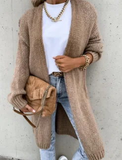 Hot Women's Sweater Cardigan Casual Soft Pure Color Ribbed Open Front Knitted Long Sleeve Long Tops Knit Outdoor Daily Weekend Pink Green Fall Winter Women Cardigans & Outerwears