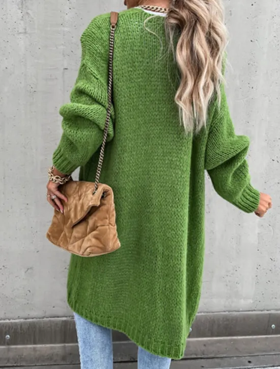 Hot Women's Sweater Cardigan Casual Soft Pure Color Ribbed Open Front Knitted Long Sleeve Long Tops Knit Outdoor Daily Weekend Pink Green Fall Winter Women Cardigans & Outerwears