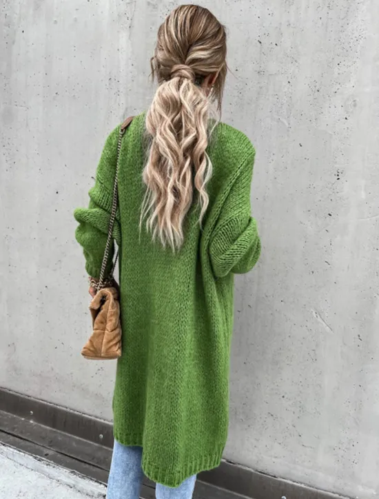 Hot Women's Sweater Cardigan Casual Soft Pure Color Ribbed Open Front Knitted Long Sleeve Long Tops Knit Outdoor Daily Weekend Pink Green Fall Winter Women Cardigans & Outerwears