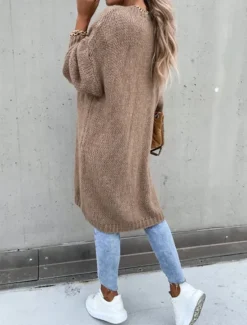 Hot Women's Sweater Cardigan Casual Soft Pure Color Ribbed Open Front Knitted Long Sleeve Long Tops Knit Outdoor Daily Weekend Pink Green Fall Winter Women Cardigans & Outerwears