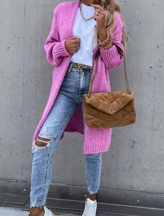 Hot Women's Sweater Cardigan Casual Soft Pure Color Ribbed Open Front Knitted Long Sleeve Long Tops Knit Outdoor Daily Weekend Pink Green Fall Winter Women Cardigans & Outerwears