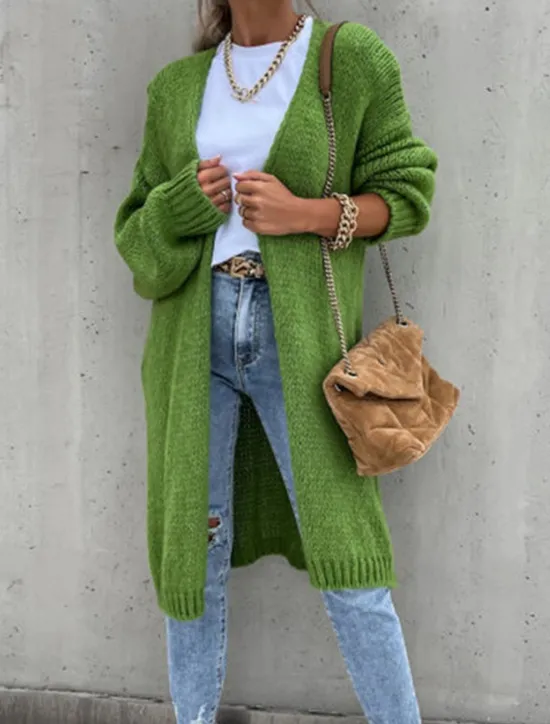 Hot Women's Sweater Cardigan Casual Soft Pure Color Ribbed Open Front Knitted Long Sleeve Long Tops Knit Outdoor Daily Weekend Pink Green Fall Winter Women Cardigans & Outerwears