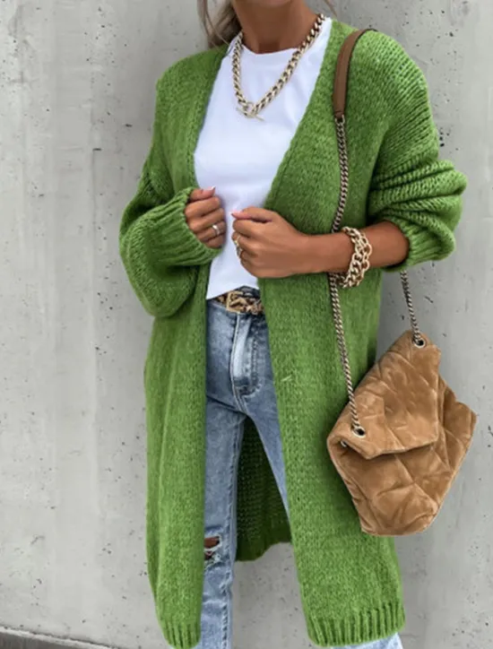 Hot Women's Sweater Cardigan Casual Soft Pure Color Ribbed Open Front Knitted Long Sleeve Long Tops Knit Outdoor Daily Weekend Pink Green Fall Winter Women Cardigans & Outerwears