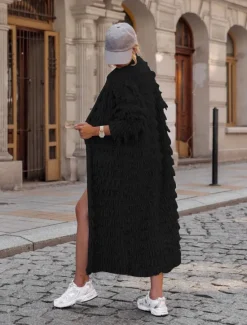 Sale Women's Sweater Cardigan Casual Soft Pure Color Ribbed Open Front Tassel Knitted Long Sleeve Long Tops Knit Outdoor Daily Weekend Black Khaki Fall Winter Women Cardigans & Outerwears