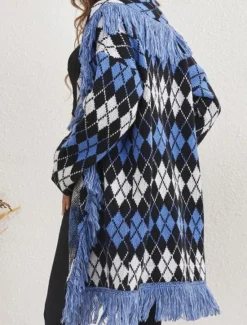 Sale Women's Sweater Cardigan Casual Soft Pure Color Ribbed Open Front Tassel Knitted Long Sleeve Long Tops Knit Outdoor Daily Weekend Fall Winter Women Cardigans & Outerwears