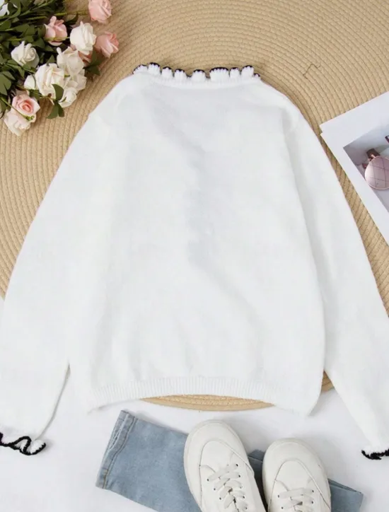 Best Women's Sweater Cardigan Casual Soft Pure Color Ribbed V Neck Ruffle Buttons Knitted Long Sleeve Regular Tops Knit Outdoor Daily Weekend Black White Fall Winter Women Cardigans & Outerwears|Pullovers & Tops
