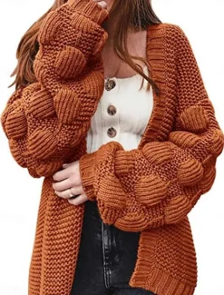 Clearance Women's Sweater Cardigan Casual Soft Pure Color Ribbed Open Front Knitted Long Sleeve Long Tops Knit Outdoor Daily Weekend Orange Green Fall Winter Women Cardigans & Outerwears