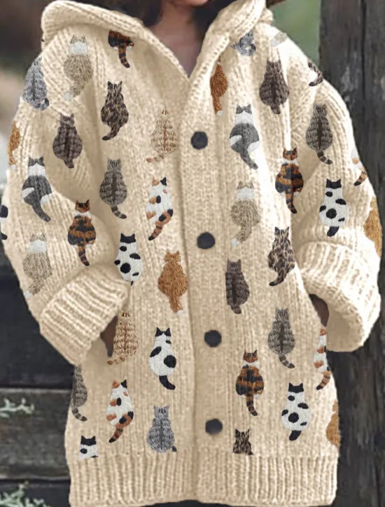 Outlet Women's Sweater Cardigan Casual Soft Floral Animal Ribbed Hooded Buttons Pocket Knitted Long Sleeve Regular Tops Knit Outdoor Daily Weekend Green Khaki Fall Winter Women Cardigans & Outerwears