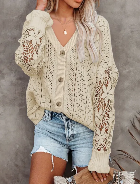New Women's Sweater Cardigan Casual Soft Pure Color Ribbed V Neck Buttons Knitted Hole Long Sleeve Regular Tops Knit Outdoor Daily Weekend Black White Fall Winter Women Cardigans & Outerwears