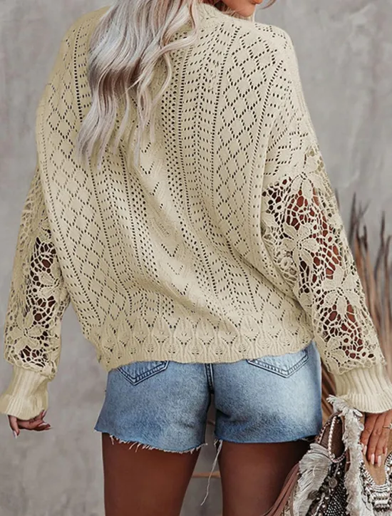 New Women's Sweater Cardigan Casual Soft Pure Color Ribbed V Neck Buttons Knitted Hole Long Sleeve Regular Tops Knit Outdoor Daily Weekend Black White Fall Winter Women Cardigans & Outerwears