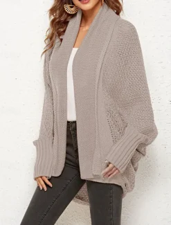 Hot Women's Sweater Cardigan Casual Soft Pure Color Ribbed Open Front Pocket Knitted Long Sleeve Regular Tops Knit Outdoor Daily Weekend Navy Blue Dark Green Fall Winter Women Cardigans & Outerwears