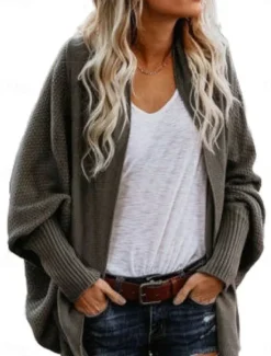 Hot Women's Sweater Cardigan Casual Soft Pure Color Ribbed Open Front Pocket Knitted Long Sleeve Regular Tops Knit Outdoor Daily Weekend Navy Blue Dark Green Fall Winter Women Cardigans & Outerwears
