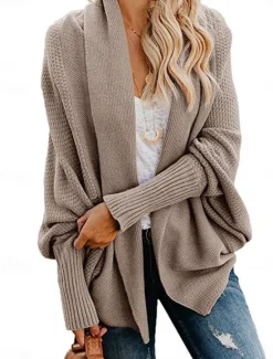 Hot Women's Sweater Cardigan Casual Soft Pure Color Ribbed Open Front Pocket Knitted Long Sleeve Regular Tops Knit Outdoor Daily Weekend Navy Blue Dark Green Fall Winter Women Cardigans & Outerwears