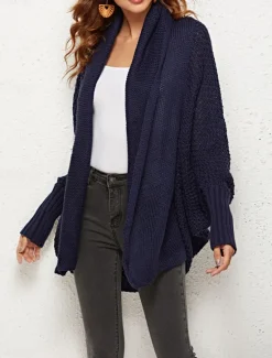 Hot Women's Sweater Cardigan Casual Soft Pure Color Ribbed Open Front Pocket Knitted Long Sleeve Regular Tops Knit Outdoor Daily Weekend Navy Blue Dark Green Fall Winter Women Cardigans & Outerwears