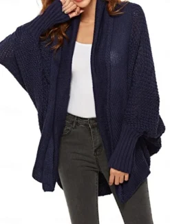 Hot Women's Sweater Cardigan Casual Soft Pure Color Ribbed Open Front Pocket Knitted Long Sleeve Regular Tops Knit Outdoor Daily Weekend Navy Blue Dark Green Fall Winter Women Cardigans & Outerwears