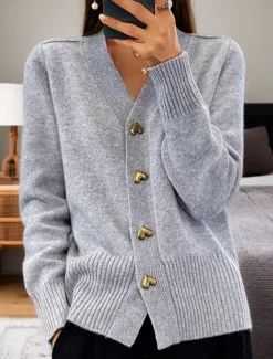 Hot Women's Sweater Cardigan Casual Soft Pure Color Ribbed V Neck Pocket Knitted Long Sleeve Regular Tops Knit Outdoor Daily Weekend Black White Fall Winter Women Cardigans & Outerwears