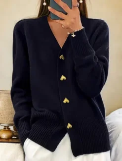 Hot Women's Sweater Cardigan Casual Soft Pure Color Ribbed V Neck Pocket Knitted Long Sleeve Regular Tops Knit Outdoor Daily Weekend Black White Fall Winter Women Cardigans & Outerwears