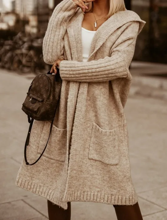 Online Women's Sweater Cardigan Casual Soft Letter Ribbed V Neck Pocket Knitted Long Sleeve Long Tops Knit Outdoor Daily Weekend White Camel Fall Winter Women Cardigans & Outerwears
