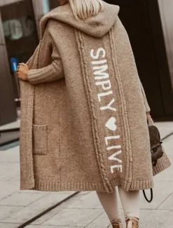 Online Women's Sweater Cardigan Casual Soft Letter Ribbed V Neck Pocket Knitted Long Sleeve Long Tops Knit Outdoor Daily Weekend White Camel Fall Winter Women Cardigans & Outerwears