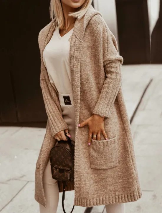 Online Women's Sweater Cardigan Casual Soft Letter Ribbed V Neck Pocket Knitted Long Sleeve Long Tops Knit Outdoor Daily Weekend White Camel Fall Winter Women Cardigans & Outerwears
