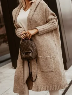 Online Women's Sweater Cardigan Casual Soft Letter Ribbed V Neck Pocket Knitted Long Sleeve Long Tops Knit Outdoor Daily Weekend White Camel Fall Winter Women Cardigans & Outerwears