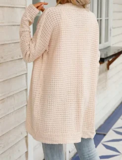 Women's Sweater Cardigan Daily Casual Solid Color Open Front Knitted Long Sleeve Long Tops Knit Home Work Khaki Light Grey Fall Winter Women Cardigans & Outerwears