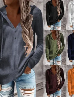 Best Women's Sweater Cardigan Elegant Fashion Streetwear Pure Color Hooded Knitted Hooded Long Sleeve Regular Tops Knit Outdoor Daily Weekend Black White Fall Winter Women Cardigans & Outerwears