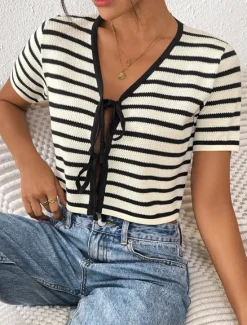 New Women's Sweater Cardigan Elegant Fashion Streetwear Striped V Neck Knitted Long Sleeve Regular Tops Knit Outdoor Daily Weekend Fall Winter Women Cardigans & Outerwears