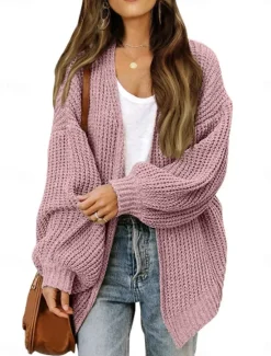Women's Sweater Cardigan Elegant Fashion Streetwear Pure Color Open Front Knitted Long Sleeve Regular Tops Knit Outdoor Daily Weekend Black Pink Fall Winter Women Cardigans & Outerwears