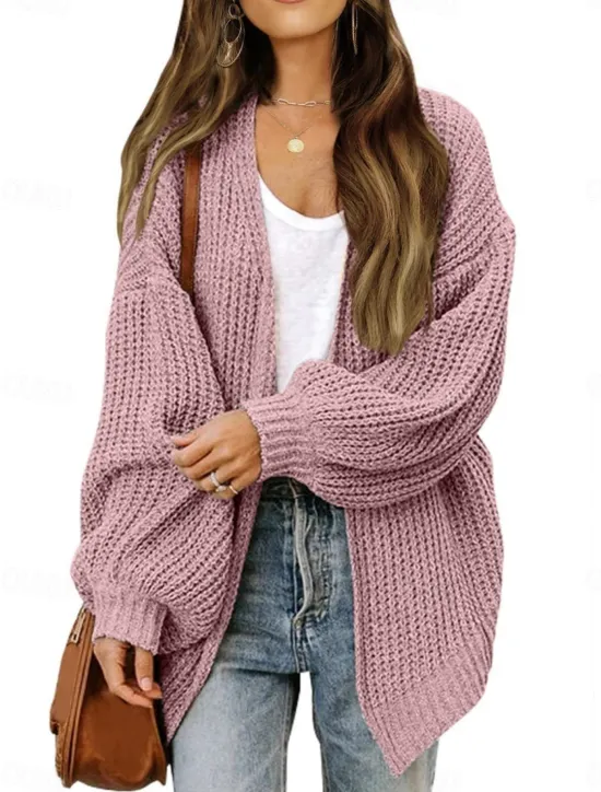Women's Sweater Cardigan Elegant Fashion Streetwear Pure Color Open Front Knitted Long Sleeve Regular Tops Knit Outdoor Daily Weekend Black Pink Fall Winter Women Cardigans & Outerwears