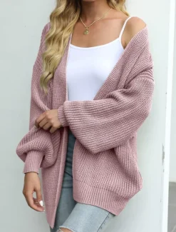 Women's Sweater Cardigan Elegant Fashion Streetwear Pure Color Open Front Knitted Long Sleeve Regular Tops Knit Outdoor Daily Weekend Black Pink Fall Winter Women Cardigans & Outerwears